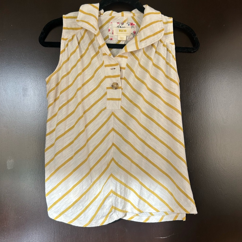 Anthropologie Maeve Womens Yellow Stripe Sleeveless Top